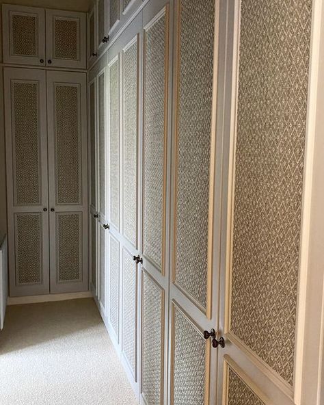 @taylorandturner on Instagram: "This was an existing walk through dressing room that needed new life. We painted the joinery, installed wallpaper within the panel details & new handles. It definitely holds its own now and it’s gratifying (and cost effective!) to be able update and use what’s already there.💫" Closet Wallpaper, Maxi Design, Entryway Shoe Storage, Joinery Details, Wardrobe Interior Design, Entryway Shoe, With Wallpaper, Diy Closet, Shoe Storage Cabinet