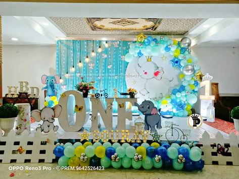 Balloon Backdrop Ideas Birthday, 1 St Birthday Decoration Ideas Indian, First Birthday Stage Decorations, Birthday Stage Decoration Ideas, First Birthday Boy Decorations Ideas, Birthday Stage Decoration, Boy First Birthday Theme, First Birthday Boy Themes, Baby Boy Birthday Decoration