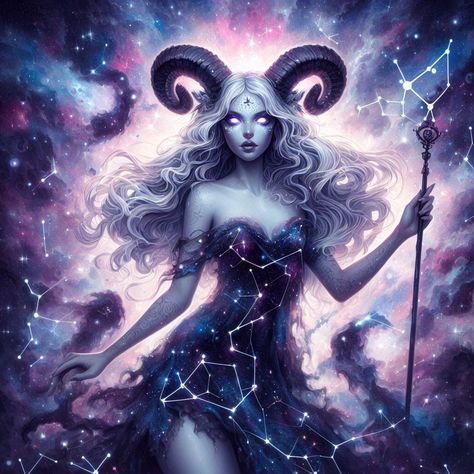 Aries Art Goddesses, Capricorn Goddess Tattoo, Capricorn Goddess, Art Goddesses, Cosmic Witch, Fantasy Fairies, Fairy Goddess, Capricorn Season, Aries Art