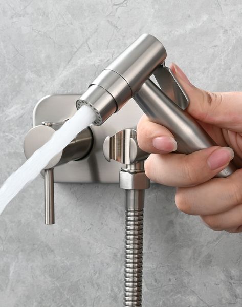 Tecmolog Toilet Concealed Hot and Cold Bidet Spray Set, Brass Hand Held Warm Water Sprayer Shattaf, Brushed Nickel #Toilet #Bidet #Bathroom https://www.sanitarya.com/products/ws024f9 Toilet Bidet, Bidet Bathroom, Water Sprayer, Bidet Spray, Wash Basin, Brushed Nickel, Warm Water, Spray, Brass