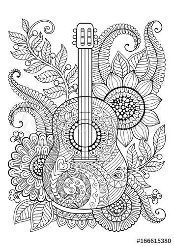 Modele Zentangle, Design Mandala, Flowers Illustration, Doodle Art Drawing, Music Coloring, Free Adult Coloring Pages, Mandala Art Lesson, Adult Coloring Book Pages, Pola Sulam