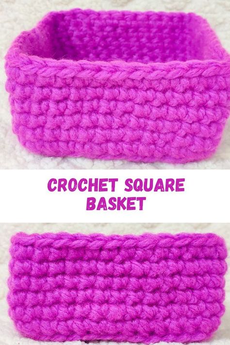 Crochet Square Box Free Pattern, Crochet Scrap Yarn Basket Pattern Free, Crochet Boxes Free Pattern, Crochet Square Basket Free Pattern, Crochet Box Pattern Free, Small Crochet Basket Pattern Free, Square Crochet Basket Pattern Free, Crochet Square Basket Pattern Free, Easy Crochet Baskets For Beginners