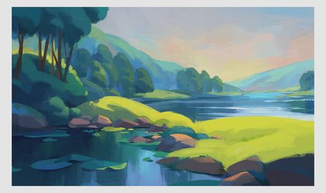 ArtStation - Speed Painting, Environment color and light Study., Amo's art Painting Environment, Digital Portrait Illustration, Environment Painting, Color And Light, Speed Painting, Light Study, River Art, Illustration Art Drawing, Digital Painting Tutorials