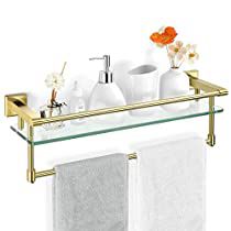 Check this out! Bathroom Glass Shelf, Glass Organizer, Towel Rack Shelf, Shelf Towel Rack, Bathroom Shelf With Towel Bar, Wall Towel Racks, Glass Bathroom Shelves, Glass Shelves In Bathroom, Modern Floating Shelves