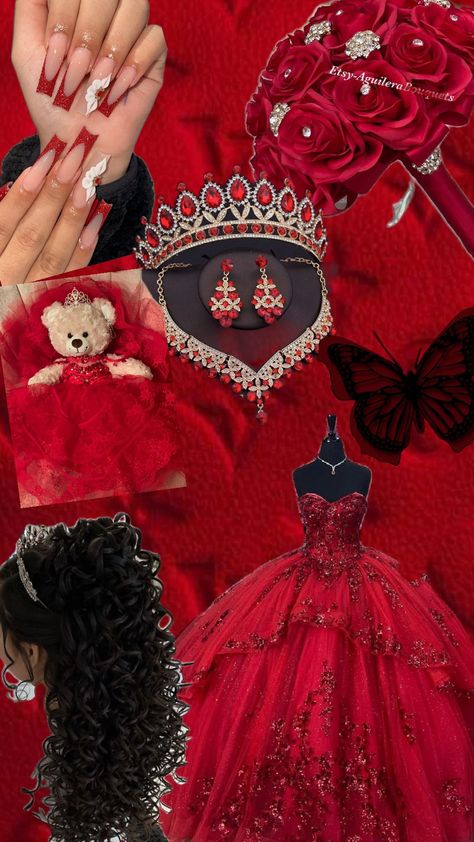 quince dream ❤️ Quince Ideas Themes Red, Red Theme Quince, Quince Red Theme, Dark Red Quince, Emo Quince, Quinceanera Ideas Themes, Black Quinceanera Theme, Red Quinceanera Theme, Quince Theme Ideas