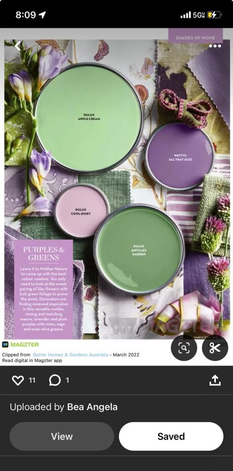 Aubergine And Green Interiors, Sage Green And Purple Living Room, Lavender Green Bedroom, Green Purple Living Room, Mint Bedroom Ideas, Lavender And Green Bedroom, Purple And Green Bedroom, Green And Purple Bedroom, Rainbow Living Room