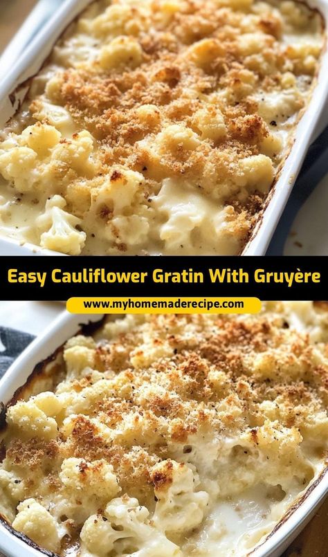 This easy cauliflower gratin with Gruyère is the best gratin for a cheesy side dish. Creamy, rich, and packed with Gruyère, it’s the ultimate cauliflower gratin for holiday dinners Ina Garten Cauliflower Gratin, Roasted Cauliflower Au Gratin, Cauliflower Gratin Ina Garten, Cauliflower Au Gratin Recipes, Cauliflower Sides, Cauliflower Gratin Recipe, Cauliflower Cheese Casserole, Cauliflower Au Gratin, Broccoli Gratin