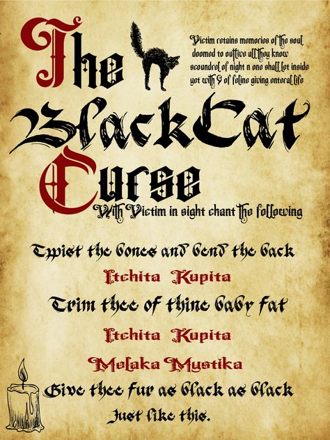 Hocus pocus inspired book of shadows page with black cat curse… ✨💜 Hocus Pocus Spell Book Pages, Witch Brunch, Witch Curses, Chanting Spells, Curses Witchcraft, Witchcraft Curses, Banishing Spells, Black Magic Witchcraft, Hocus Pocus Book