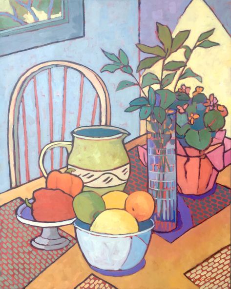 Still Life Oil Paintings – CATHERINE J MARTZLOFF / Bright and Expressive Original Oil Paintings Table Still Life Painting, Contemporary Still Life Painting, Tablescape Painting, Table Art Painting, Flowers Kitchen, Life Drawings, Colorful Kitchen, Life Paintings, Still Life Oil Painting