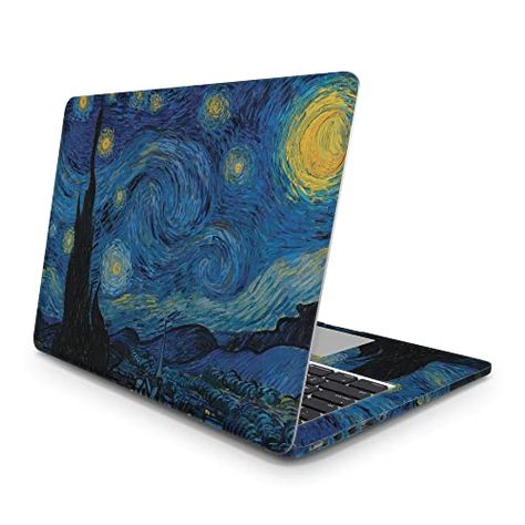 Starry Night Macbook Wallpaper, Laptop Cover Painting Ideas, Painting On Laptop Cover, Comp Wallpaper, Laptop Skin Ideas, Hp Laptop Stickers, Starry Night Van Gogh, Art Case, Hp Laptop