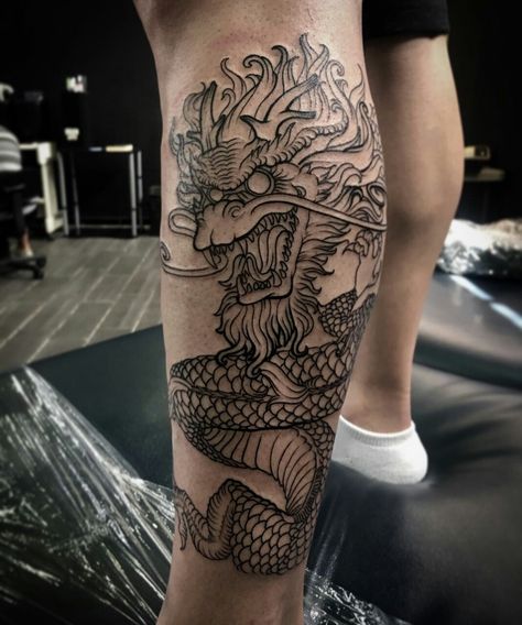 Dragon Tattoo Leg, Tattoo Elements, Lower Leg Tattoos, Tattoo Leg, Leg Tattoo Men, Leg Sleeve Tattoo, Leg Tattoo, Leg Sleeves, Tattoo Sleeve Designs