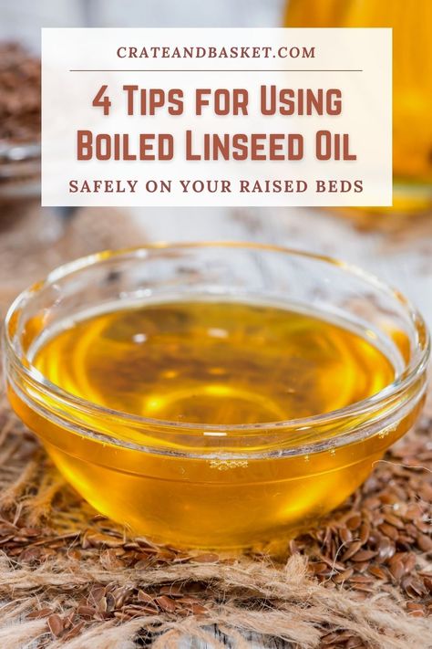 One of the great things about pure boiled linseed oil is that it is a non-toxic way to add color and some protection to your wood. Linseed oil in both it’s natural form (100% linseed oil) and boiled alternative, have long been used by woodworkers to add color and some degree of protection to raw wood. Linseed oil is the oil extracted from flaxseed. #boiledlinseedoil #tipsforusing #howtouse #raisedbedgardending #reasonstouseboiledlinseedoil #vegetablegarden #crateandbasket Linseed Oil On Wood, Flaxseed Oil, Oil Mix, What To Use, Aging Wood, Natural Form, Flaxseed, Raised Bed, Linseed Oil