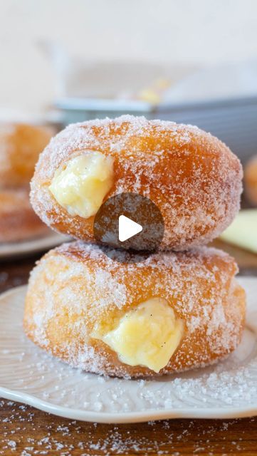 Nabeah Wahab on Instagram: "These soft and fluffy Bomboloni are for the Monza 🇮🇹 AND Ferrari win edition of my Dine to Survive F1 series!   Fluffy fried balls of dough, covered with sugar and filled with an amazing pastry cream?? Yes please. The recipe is up on my blog (in bio) OR leave “BOMBOLONI” below to receive it in DMs!   https://nombeah.com/bomboloni-italian-doughnuts/  #f1 #bomboloni #donuts🍩 #pastrycream #monzagp" Bomboloni Recipe, Italian Pastry Cream, Fried Balls, Italian Donuts, Canadian Recipes, Breakfast Cakes, Italian Pastry, Canadian Food, Doughnut Recipe