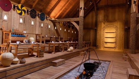 Nordic Longhouse, Vikings Architecture, Modern Viking Longhouse, Viking Longhouse Interior, Viking Longhouse, Viking Hall, Viking Longboat, Long Hall, Viking Ship Museum