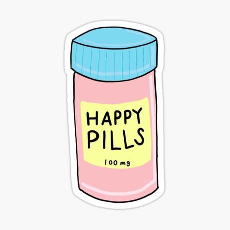 "Happy Pills" Sticker by abbylandfried | Redbubble Funny Orange, Honey Candle, Western Brown, Laptop Cooler, Roller Set, Braids With Weave, Happy Pills, Party Funny, Old Woman