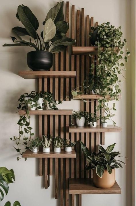 Dublin House, Indoor Plant Wall, Plant Shelf, Classy Decor, House Plants Decor, Slat Wall, Plant Shelves, Dental Office, Home Trends