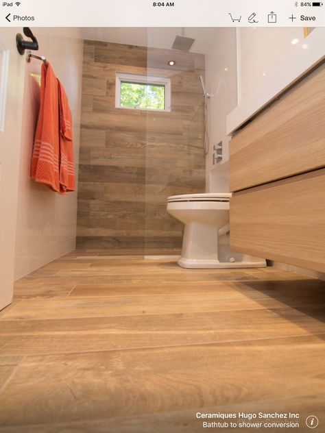 Bath To Shower Conversion, Porcelain Wood Tile Bathroom, Wood Tile Shower, Wood Tile Bathroom, Tub To Shower Conversion, Shower Conversion, Bad Inspiration, Small Bathroom Makeover, Bathroom Tile Designs