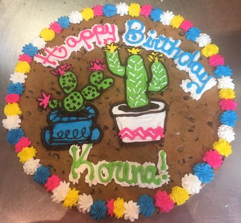 Cactus cookie cake cactus Cactus Cookie Cake, Cookie Cakes, 14th Birthday, Cookie Cake, Decorated Cookies, Happy Birthday To You, Monster Cookies, Cake Cookies, Cake Ideas