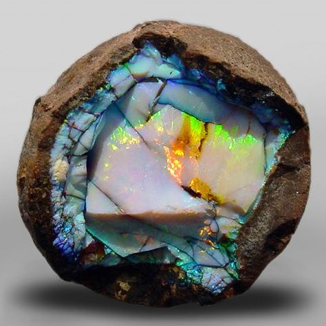 Ethiopian opal geode  sometimes you feel like a rock: hard, angry, damaged.  But sometimes there is an opal inside you: this otherworldly beauty, the potential to be soft and loving and kind Geology Rocks, Pretty Rocks, Beautiful Rocks, Rock Collection, Mineral Stone, Minerals And Gemstones, Rocks And Gems, Gems And Minerals, Stone Rocks