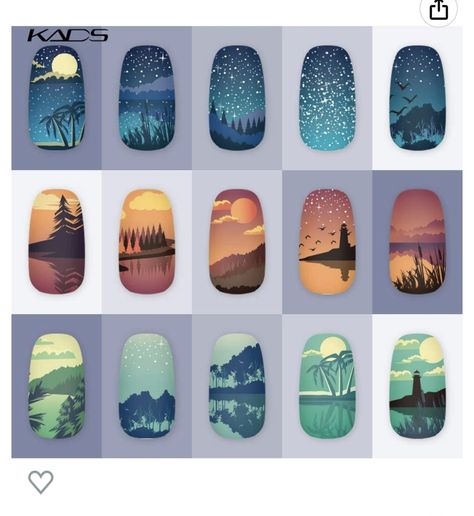 Nail Art Landscape, Adventure Nail Art, Scenery Nail Art Designs, Mountain Nails Designs Art, Nails Mountain Design, Nail Art Scenery, Mountain Nails Designs, Camping Nails Designs, Nail Steps