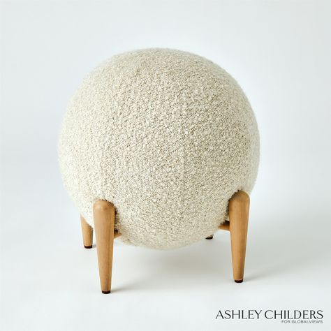 Shearling Ball Stool Accent Stool, Large Armchair, Global Views, Stool Design, Wooden Leg, Extra Seating, Large Furniture, Accent Pieces, Living Room Furniture