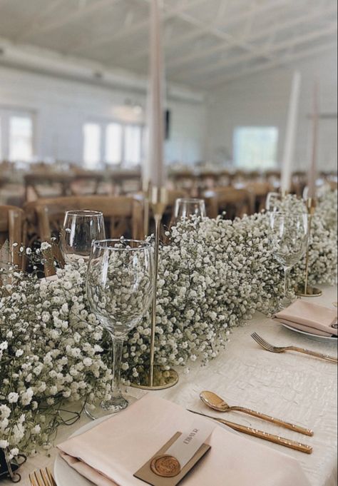 Tables Decorations Wedding, Wedding Beige Decoration, Gypsophila Table Runner, Gipsofila Wedding Decoration, Gypsophilia Table Wedding, Babies Breath Table Decor, Gypsophila Table Decorations, Baby Breathe Center Piece Wedding, Babybreath Table Decoration Wedding