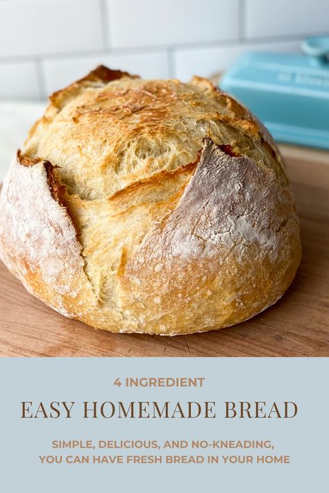 This is the easiest 4 ingredient homemade artisan bread recipe. With only 4 ingredients (water, flour, yeast, salt) and no-kneading, you can have fresh bread in your home. This recipe is fairly simple to follow and only requires time! This really is the best bread! This is a beginner level bread that is made from dry instant yeast! If I can make it, you can too! Homemade Bread Loaf, Easy Homemade Bread, Best Bread, Homemade Bread Recipes Easy, Homemade Bread Easy, Artisan Bread Recipes, Yeast Bread Recipes, Easy Bread Recipes, 4 Ingredient