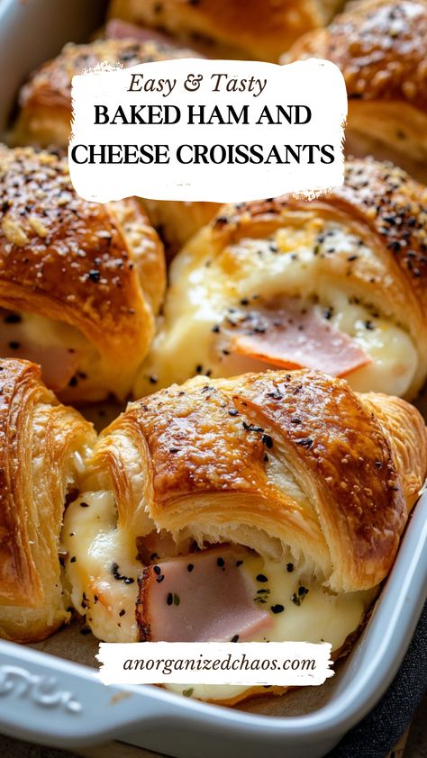 Baked Ham and Cheese Croissants Breakfast Recipes Croissant, Ham And Gouda Croissant Casserole, Croissant Recipe Sandwich, Build Your Own Croissant Bar, Ham Egg Cheese Croissant Casserole, Ham And Gruyere Croissant, Ham And Crossaint Bake, Ham And Swiss Crossaint Bake, Han And Cheese Croissant Bake