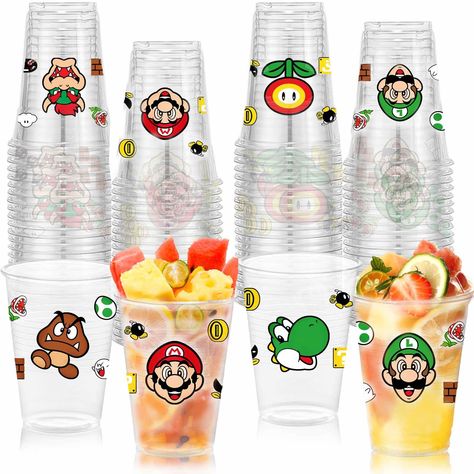 PRICES MAY VARY. 【Mario Party Supplies】The package includes 40 pcs disposable Mario plastic cups（12 oz）.Make your Mario party sparkle while being practical. 【High Quality】Our Mario drinking cups are made of high quality safe plastic, washable,reliable,strong and durable,BPA FREE, Disposable and printed clear beautiful pattern.The whole family can use it with confidence.（Please note: Do not inject hot water.） 【Unique Design】 Mario plastic cups are specially designed for Mario activities. The logo Mario Party Drinks, Mario Activities, Mario Themed Snacks, Super Mario Party Food, Super Mario Bros Party Ideas, Mario Bros Birthday Party Ideas, Super Mario Bros Birthday Party, Peach Mario, Mario Bros Birthday