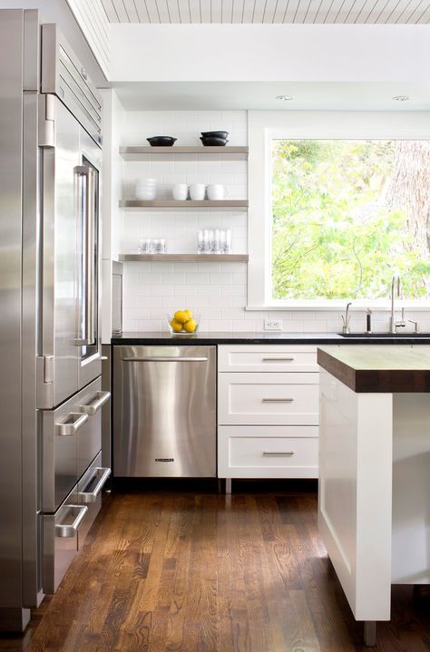 Soffit above open shelving Soffit In Kitchen, Soffit Ideas, Transitional Kitchen Ideas, Kitchen Soffit, Kitchen Open Shelves, Subway Tile Backsplash Kitchen, Kitchen Transitional, Above The Sink, Kitchen Countertop Materials