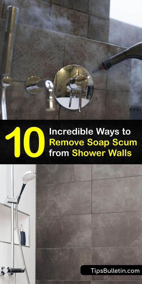 Discover how to make your own soap scum remover with simple items like dish soap and white vinegar. Get a microfiber cloth, and say goodbye to soap scum on your glass shower door forever. These amazing tips will have your bathroom surfaces gleaming. #remove #soap #scum #shower #walls How To Get Soap Scum Off Shower Doors, How To Clean Soap Scum From Shower Doors, How To Clean Soap Scum From Shower Tile, Soap Scum Remover Diy Glass Shower Doors, Soap Scum Remover Diy, Soap Scum Removal, Best Soap Scum Remover, Soap Scum Remover, Cleaning Shower Tiles