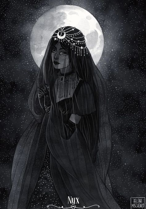 Moon And Stars, Nyx, Full Moon, A Black, Long Hair, Moon, Black And White, Stars, Hair