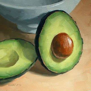 Persea Gratissima (fruta) Avocado Painting, Avocado Art, How To Cut Avocado, Fruit Painting, Still Life Art, Inspirational Art, Fruit And Veg, Living Food, Still Life Painting