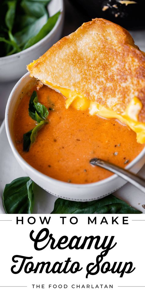 Homemade Tomato Soup Creamy Tomato Soup Easy, Homemade Creamy Tomato Soup, Soup Quick And Easy, Easy Homemade Tomato Soup, Creamy Tomato Soup Recipe, Soup Quick, Homemade Tomato Soup, Tomato Soup Easy, The Food Charlatan