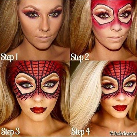 Spider man makeup. So easy and fun! Halloween Make Up Looks, Spiderman Makeup, Cheetah Makeup, Beautiful Halloween Makeup, Make Up Diy, Halloweenský Makeup, Halloween Make-up Looks, Spiderman Face, Halloween Makeup Tutorial