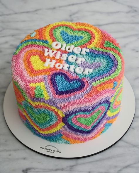 All Posts • Instagram Cake Ideas For 35 Year Old Woman, Retro Birthday Cake Ideas, Cookie Cake Tower, Trippy Cake Design, 32 Cake Birthday, 12year Birthday Cake, 8 Year Birthday Cake, Groovy Birthday Cakes, 70s Themed Cake