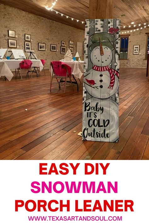 Winter Porch Signs Front Doors, Santa Porch Signs Wood, Diy Snowman Porch Sign, Christmas Porch Board Ideas, Winter Porch Boards Signs, Snowmen Porch Leaners, Snowman Door Leaner, Porch Boards Signs Christmas, Snowman Shutter Ideas