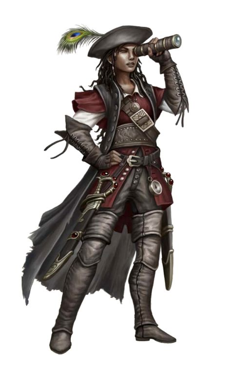 Female Human Pirate Rogue Spyglass - Pathfinder PFRPG DND D&D 3.5 5E 5th ed d20 fantasy Pirate Images, Pirate Captain, Pirate Art, Fantasy Role Playing, Pathfinder Rpg, Leather Armor, Pirate Woman, Female Human, Female Character