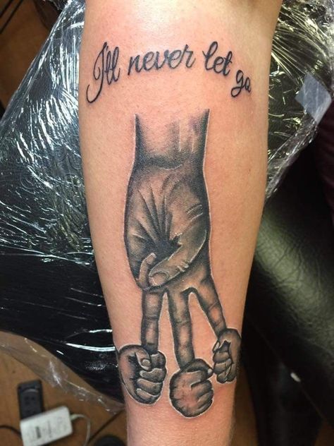 Wife And Daughter Tattoo For Men, Never Let Go Tattoo, Let Go Tattoo, Hotrod Tattoos, Mama Tattoos, Let It Go Tattoo, Tattoo For My Son, Motherhood Tattoos, Family Tattoos For Men