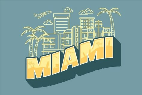 Miami city lettering | Free Vector #Freepik #freevector #travel #design #city #typography Miami Logo, City Typography, Skyline Image, Design City, Miami Skyline, Miami City, City Icon, Beach At Night, Skyline Design