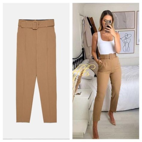 Zara High Waist Trouser (no belt) Belted Pants Outfit, High Waisted Pants Outfit, Moschino Bag, Belted Pants, High Waist Pants, Me Me, High Rise Pants, Wide Belt, Zara Pants