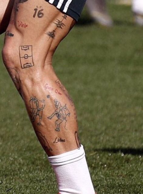 Soccer Field Tattoo, Patch Sleeve Tattoos For Guys, Tattoo Football Soccer, Calmness Tattoo, Soccer Tattoos Ideas, Footballer Tattoos, Football Tattoo Ideas, Thigh Tats Men, Tattoos For Guys Arm