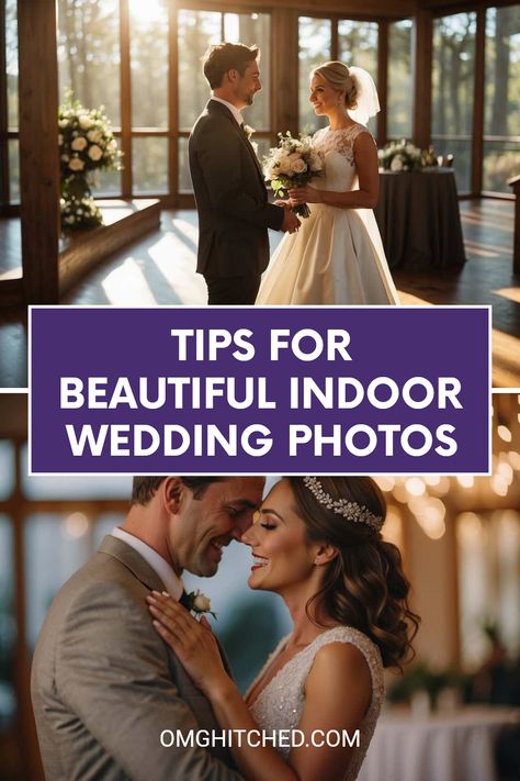 Planning an indoor wedding? Capture all those heartwarming moments with these friendly photography tips! From finding the best lighting to arranging beautiful backgrounds, we'll help you take stunning photos of the bride and groom. Imagine the silent joy during their first kiss or the warmth in their embraces. With our handy guide, every tear, laughter, and glance will shine through your pictures. Perfect indoor photos can feel tough, but with these easy tips, you'll snap that magic! Don't forget to save for later! Photographing A Wedding, Indoor Wedding Ceremony Photos, Wedding Photo Ideas Indoor, Indoor Wedding Photography, Friendly Photography, Indoor Wedding Photos, Wedding Ceremony Photography, Indoor Wedding Ceremony, Night Time Wedding