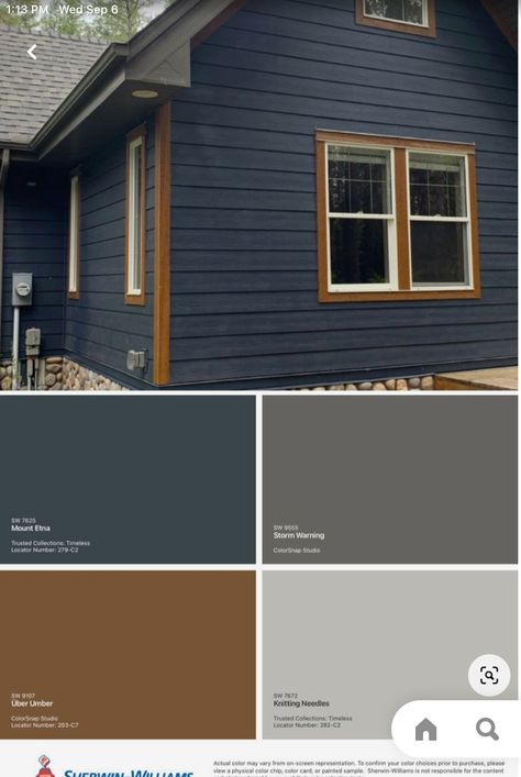 Dark Blue Bungalow Exterior, Dark Blue Cabin Exterior, Dark Blue Mobile Home Exterior, Dark Gray Mobile Home Exterior, Dark Blue Vinyl Siding House, Manufactured Home Exterior, Dark Palette, Home Exterior, Exterior Makeover