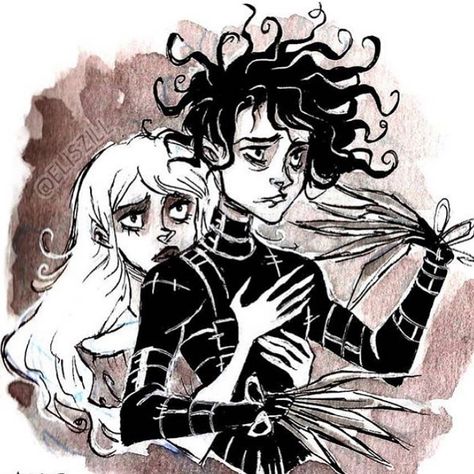 Happy Tuesday! 😉 @eliszill art 🖤 #edwardscissorhands #eduardomanostijeras #johnnydepp #winonaryder #tuesdayart #timburtonstyle… Blonde Tim Burton Characters, Edward Scissorhands And Kim Fanart, Edward Scissorhands Matching Pfp, Edward Scissorhands Fanart, Edward Scissorhands Drawing, Tim Burton Dibujos, Tim Burton Core, Tim Burton Personajes, Edward Scissor