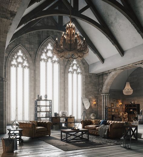 More modern gothic. Gothic Style Home, Gothic Interior Design, Gothic Interior, Modern Gothic, Interior Design Per La Casa, Loft Stil, Architecture Modern, Gothic Design, Vaulted Ceilings