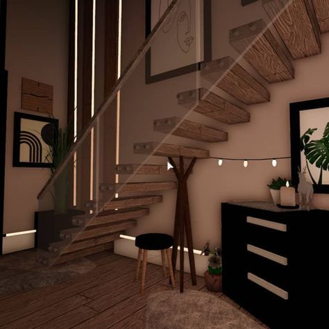 #roblox #robloxbuild #bloxburg #robloxgame Under The Stairs Ideas Bloxburg, Roblox Bloxburg House Ideas Outside, Blox Burg Hotel Ideas, Bloxburg Stairway Ideas, Roblox Bloxburg Interior Ideas, Bloxburg Upstairs Ideas, Blox Burg Room Idea, Bloxburg House Ideas Exterior Minimalist, Asthetic Bloxburg Home