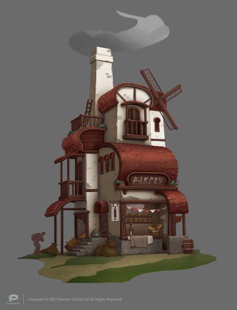 ArtStation - Bakery Concept, Anna Gorbushina Medieval Bakery Concept Art, Fantasy Bakery Concept Art, Medevil Building, Bakery Concept Art, Fantasy Bakery, Bakery Concept, 3d Games, Disney Concept Art, Pottery Shop