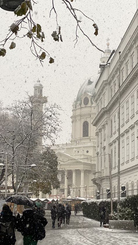 #winter #snow #aesthetic #vienna #karlsplatz Winter In The City Aesthetic, Vienna City Aesthetic, Vienna Winter Aesthetic, European Winter Aesthetic, Austria Aesthetic Winter, Vienna January, Snow City Aesthetic, Vienna Snow, Old Money Winter Aesthetic