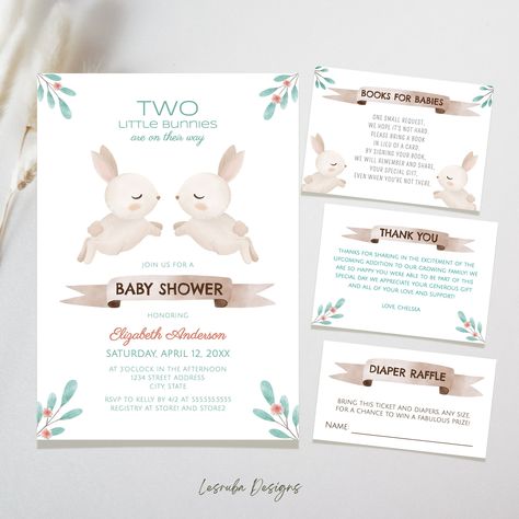 Twin Baby Shower Theme, Spring Baby Shower Invitations, Bunny Theme, Easter Baby Shower, Bunny Book, Twins Baby Shower Invitations, Twins Baby, Product Template, Spring Baby Shower